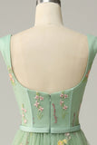 A Line Sweetheart Green Long Prom Dress med broderi