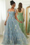 en linje spaghetti stropper champagne ball kjole med appliques