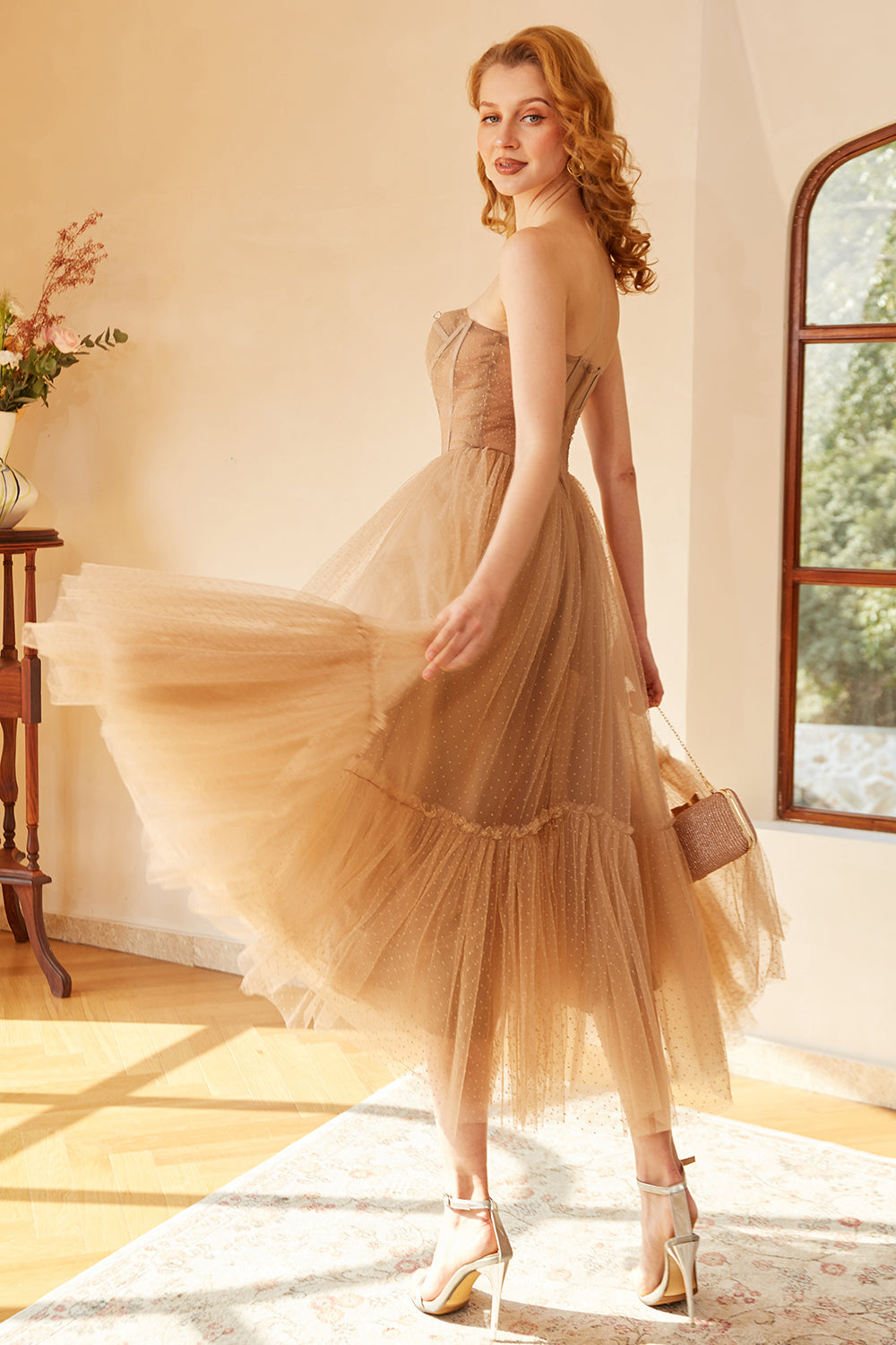 Khaki Polka Prikker Korsett Prom Kjole