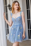 Cute A Line Sweetheart Purple Short Homecoming Dress med broderi