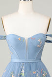 Cute A Line Sweetheart Grey Blue Short Homecoming Dress med broderi