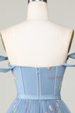 Cute A Line Sweetheart Grey Blue Short Homecoming Dress med broderi