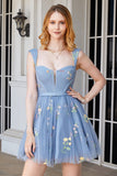 Cute A Line Sweetheart Purple Short Homecoming Dress med broderi