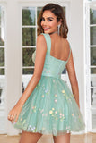 Cute A Line Sweetheart Grey Blue Short Homecoming Dress med broderi