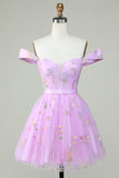 Cute A Line Sweetheart Purple Short Homecoming Dress med broderi