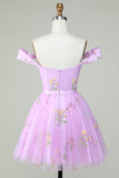 Cute A Line Sweetheart Purple Short Homecoming Dress med broderi