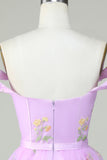 Cute A Line Sweetheart Purple Short Homecoming Dress med broderi