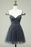 Cute A Line Spaghetti stropper Mint Short Homecoming kjole med Appliques