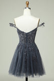 Cute A Line Spaghetti stropper Mint Short Homecoming kjole med Appliques