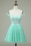 Cute A Line Spaghetti stropper Mint Short Homecoming kjole med Appliques
