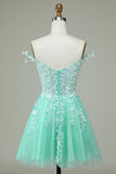 Cute A Line Spaghetti stropper Rosa Kort Homecoming kjole med Appliques