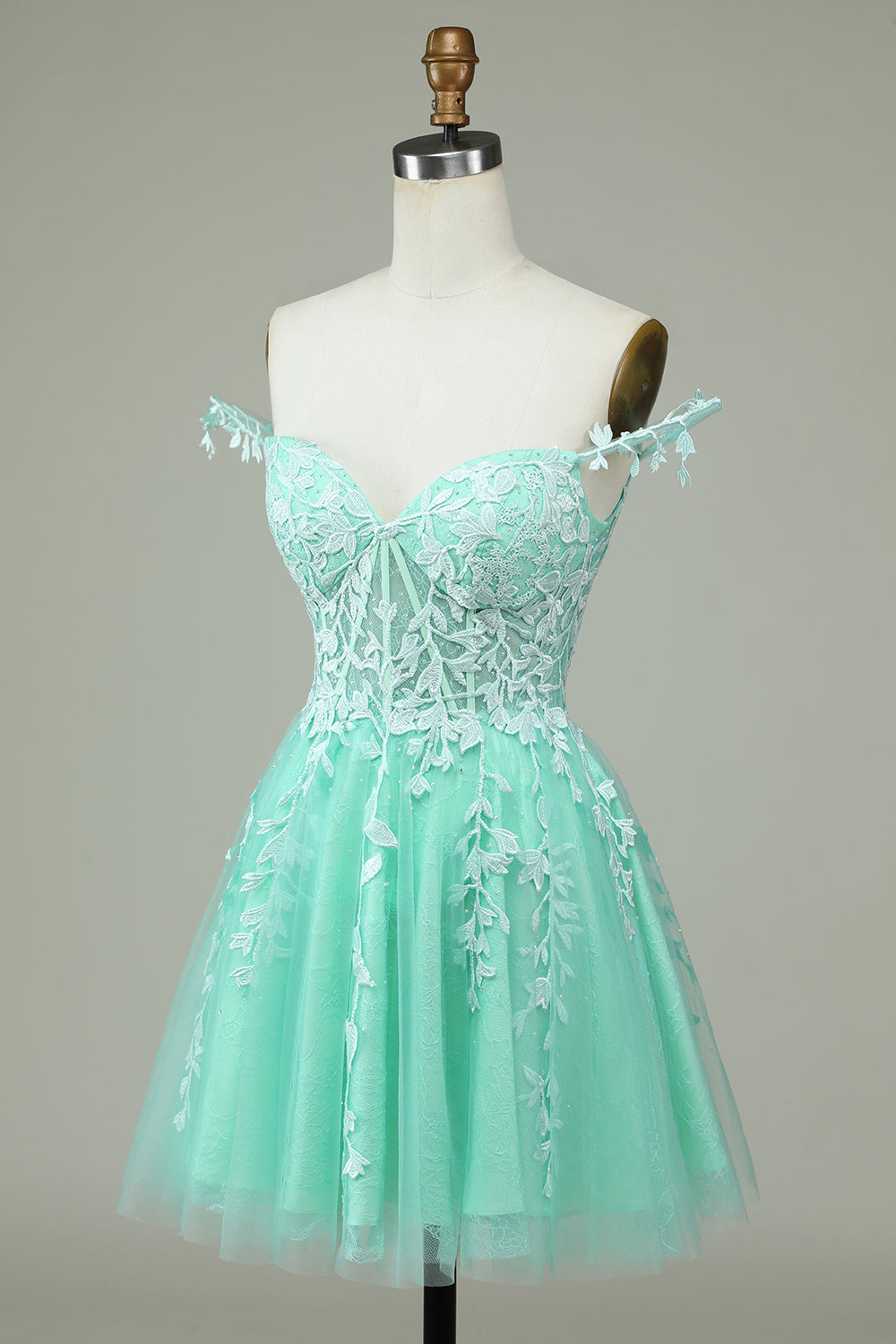 Cute A Line Spaghetti stropper Mint Short Homecoming kjole med Appliques