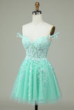 Cute A Line Spaghetti stropper Mint Short Homecoming kjole med Appliques