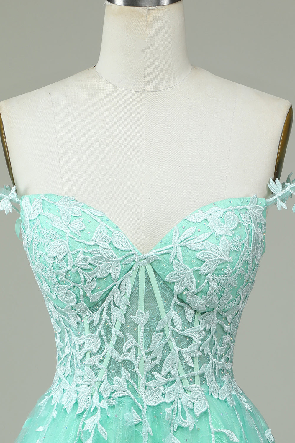 Cute A Line Spaghetti stropper Mint Short Homecoming kjole med Appliques
