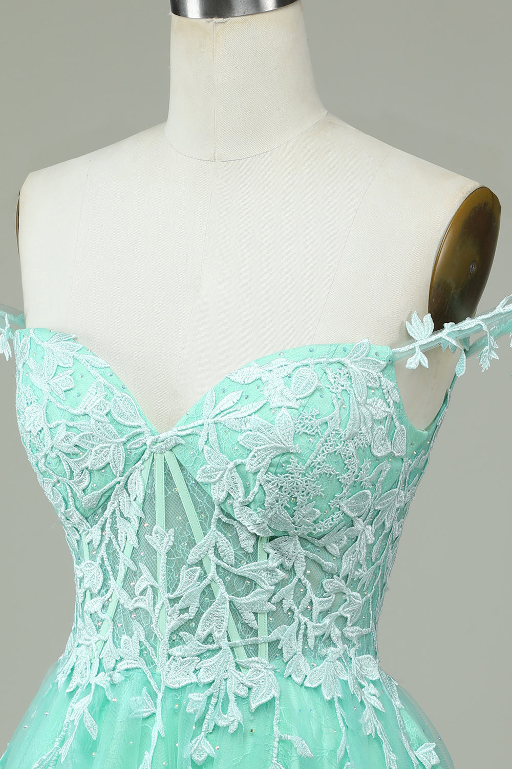 Cute A Line Spaghetti stropper Mint Short Homecoming kjole med Appliques