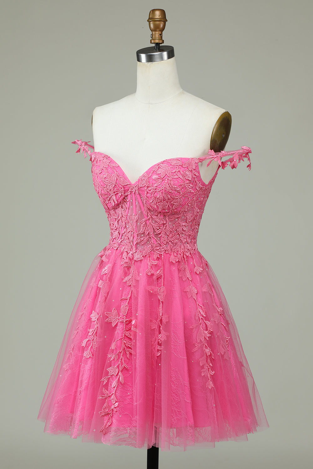 Cute A Line Spaghetti stropper Rosa Kort Homecoming kjole med Appliques