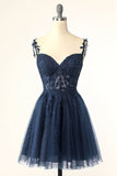 Unik A Line Spaghetti stropper Mint Short Homecoming kjole med Appliques