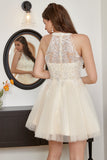 champagne beaded grime tulle søt homecoming kjole
