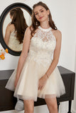 champagne beaded grime tulle søt homecoming kjole