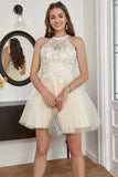 champagne beaded grime tulle søt homecoming kjole