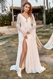 Elfenben blonder Chiffon trompet ermet Boho brudekjole