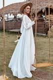 Elfenben blonder Chiffon V-hals langermet Boho brudekjole