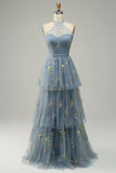 Halter A Line Tulle Prom kjole med broderi