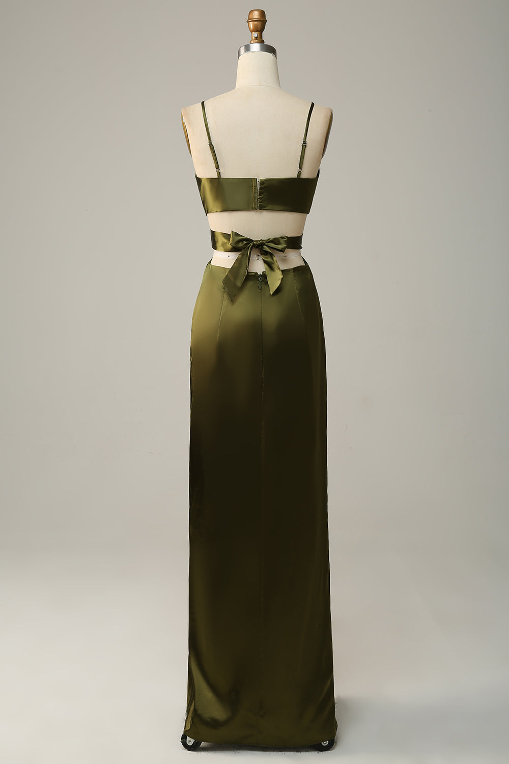 Spaghetti stropper Cut Out Olive Long brudepike kjole med Slit