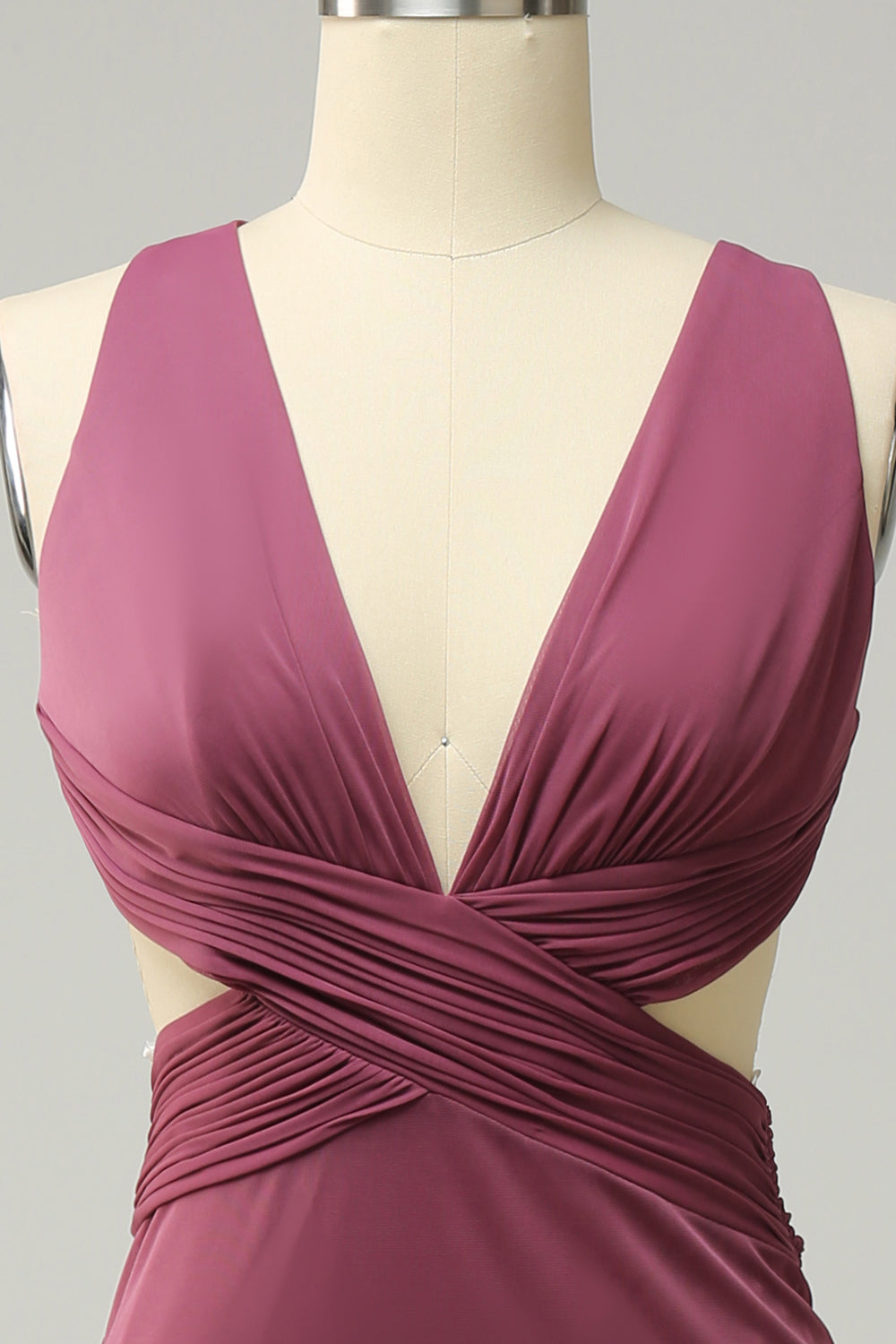 Slire Deep V Neck Desert Rose Long Plus Size formell kjole med delt front