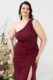 Havfrue One Shoulder Desert Rose Plus Size Bryllup Guest kjole med Slit