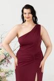 Havfrue One Shoulder Desert Rose Plus Size Bryllup Guest kjole med Slit