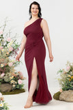 Havfrue One Shoulder Desert Rose Plus Size Bryllup Guest kjole med Slit