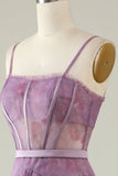 Lilla Trykt A Line Corset Prom Dress