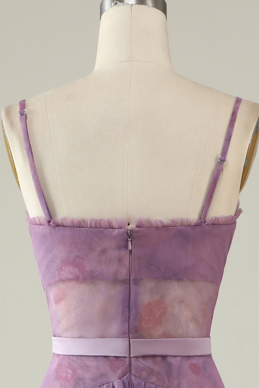 Lilla Trykt A Line Corset Prom Dress