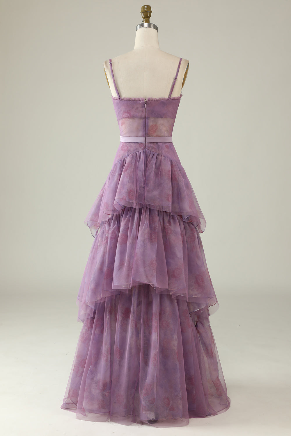Lilla Trykt A Line Corset Prom Dress