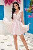 Cute A Line Spaghetti stropper Blå trykt Kort Homecoming Dress
