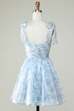 Blå A Line Spaghetti stropper Homecoming Dress