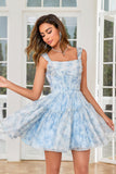 Stilig En linje av skulderen Salvie Trykt Kort Homecoming Dress