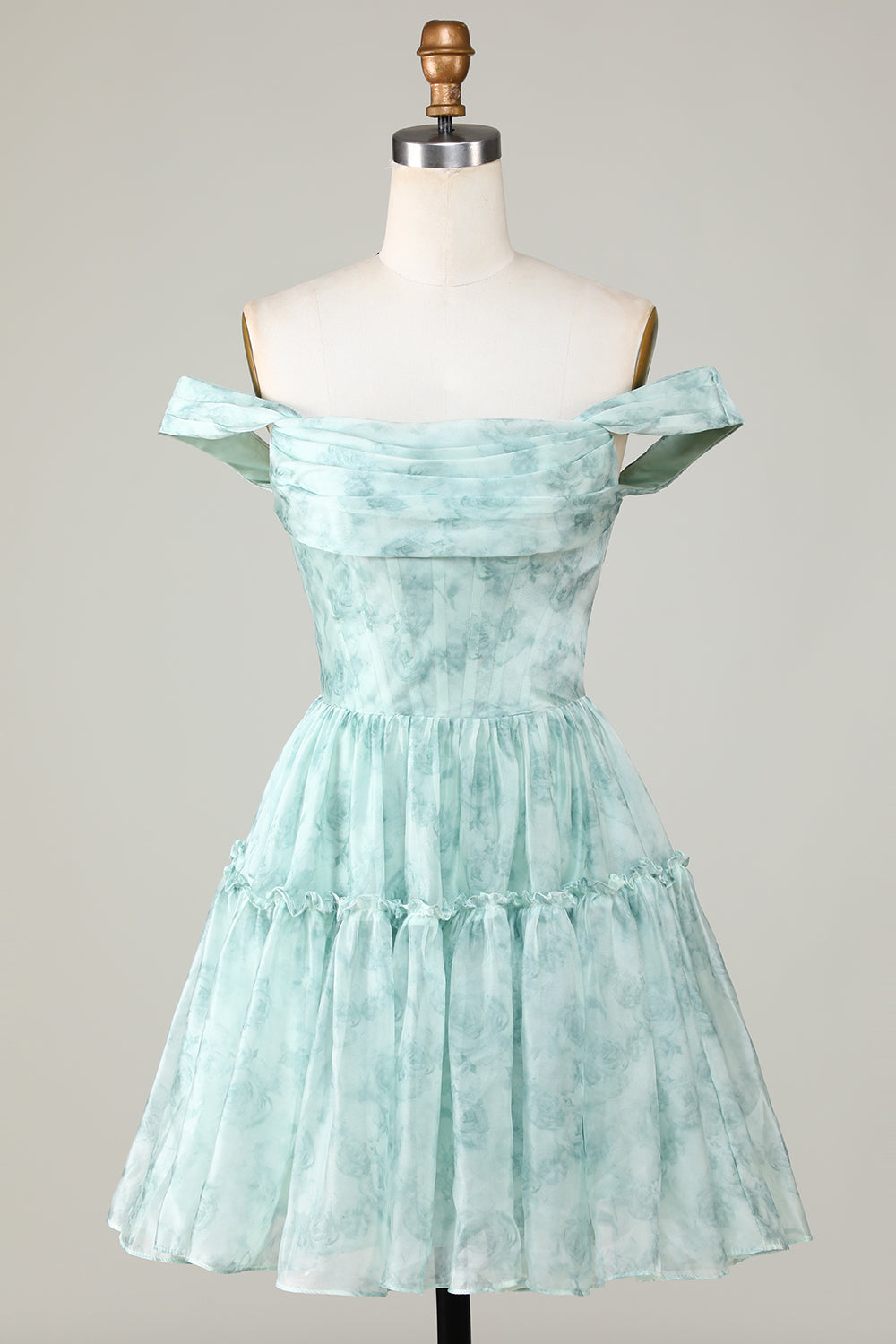 Stilig En linje av skulderen Salvie Trykt Kort Homecoming Dress