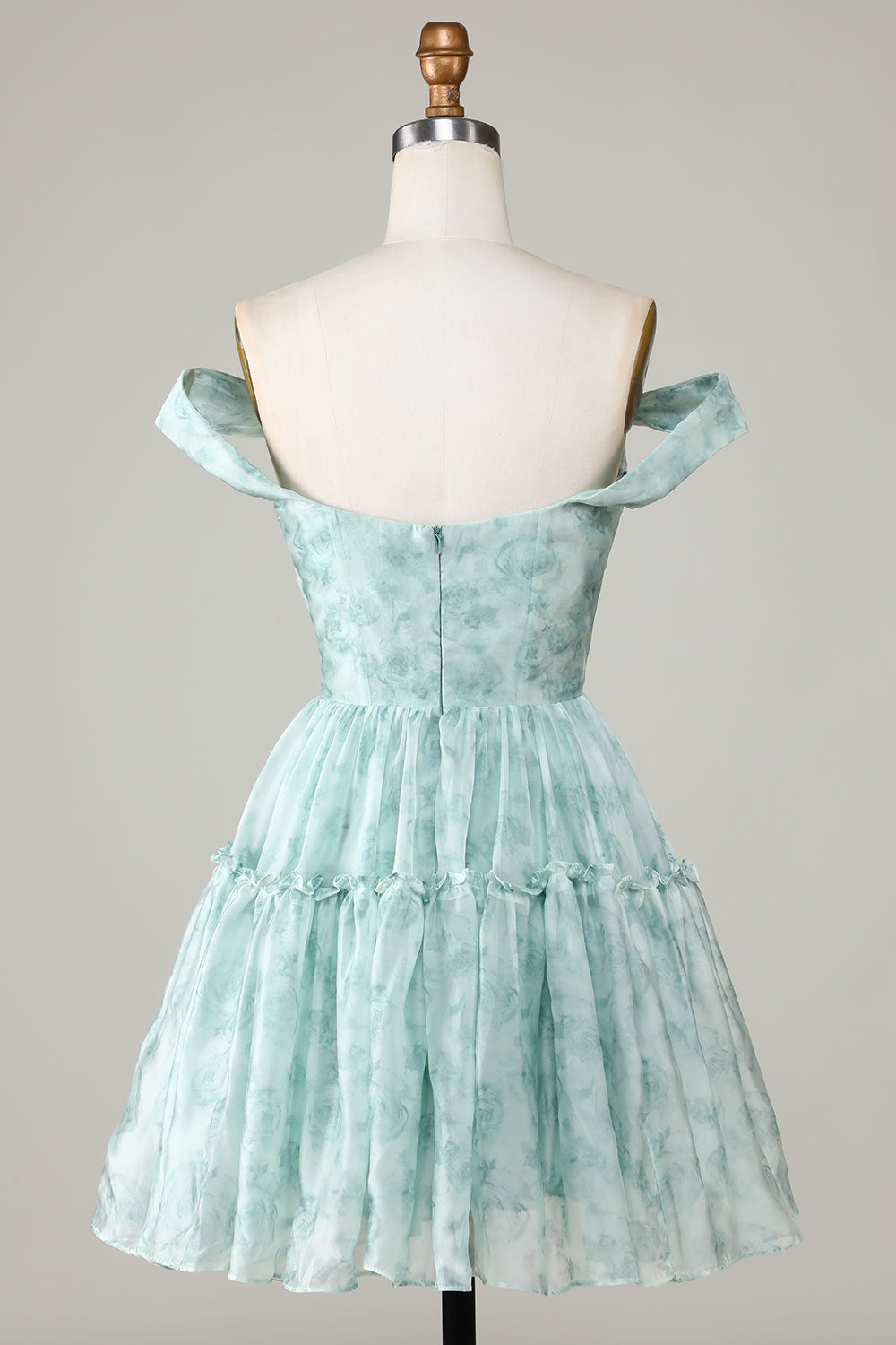 Stilig En linje av skulderen Salvie Trykt Kort Homecoming Dress