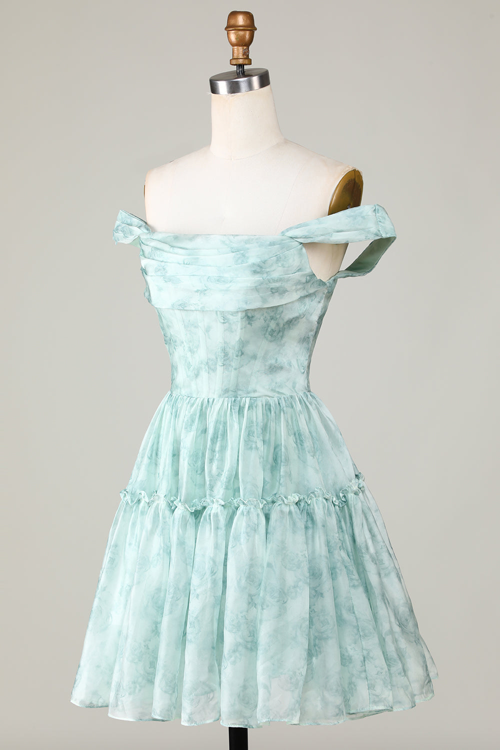 Stilig En linje av skulderen Salvie Trykt Kort Homecoming Dress