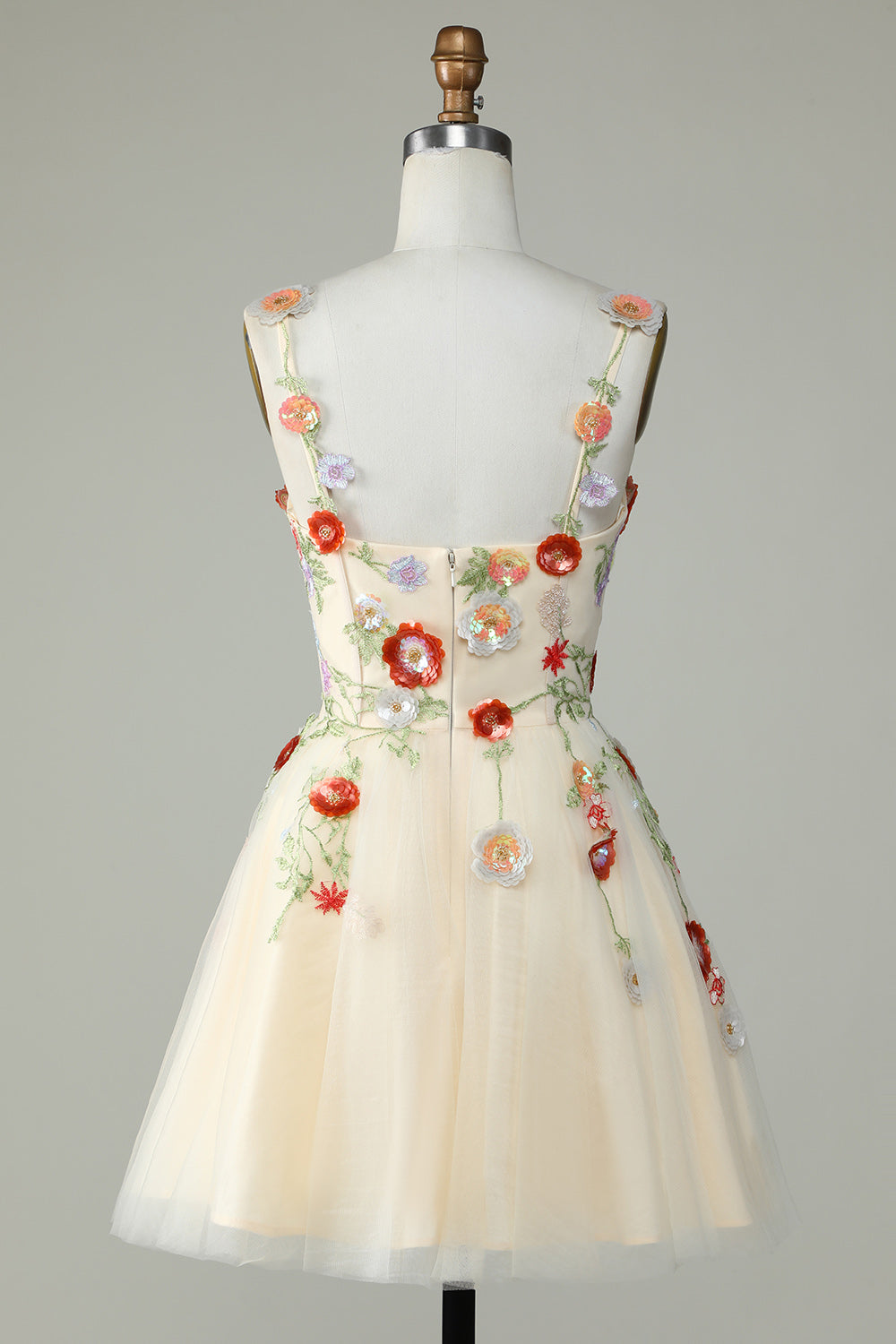 Spaghetti stropper svart A Line Sequin Blomster Homecoming Dress