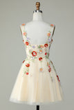 Spaghetti stropper svart A Line Sequin Blomster Homecoming Dress