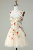 Spaghetti stropper svart A Line Sequin Blomster Homecoming Dress