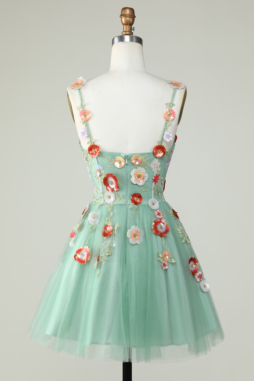Spaghetti stropper svart A Line Sequin Blomster Homecoming Dress
