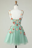 Spaghetti stropper svart A Line Sequin Blomster Homecoming Dress