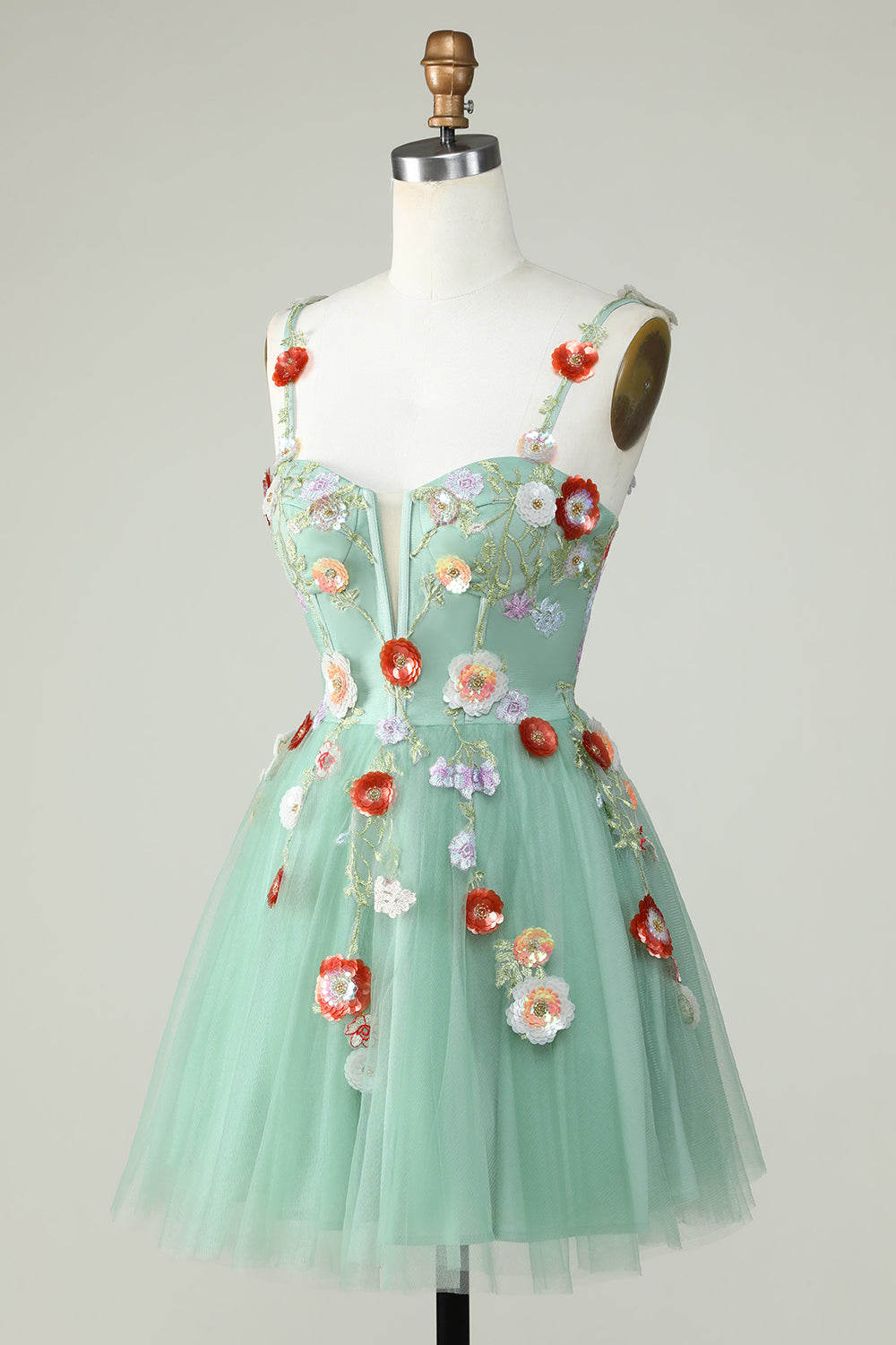 Spaghetti stropper svart A Line Sequin Blomster Homecoming Dress