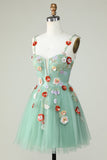Spaghetti stropper svart A Line Sequin Blomster Homecoming Dress