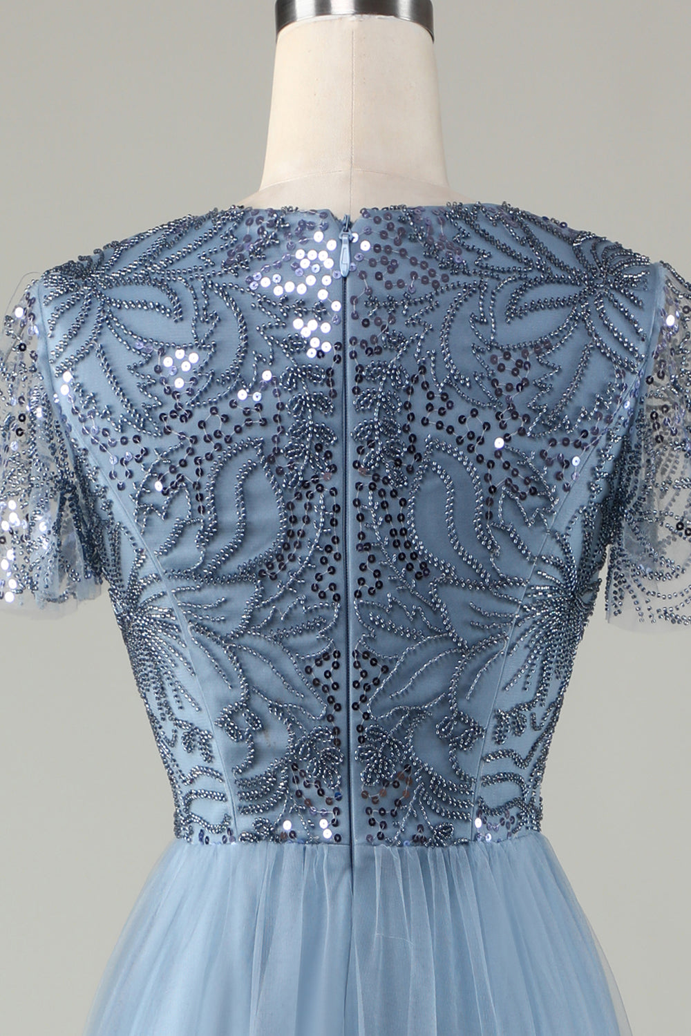 A-Line Støvete Blå brudepike kjole med perler