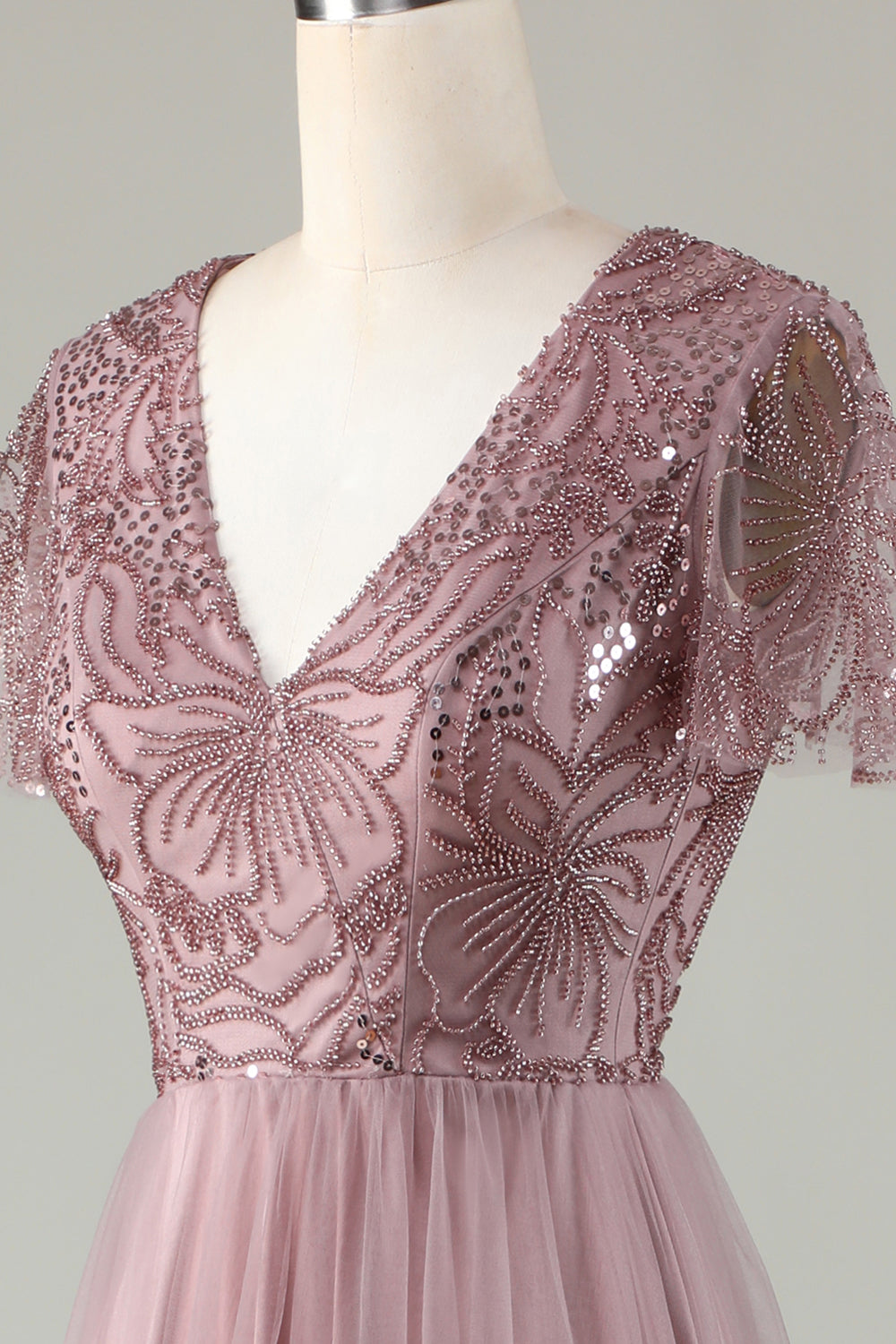 A-Line Støvete Blå brudepike kjole med perler